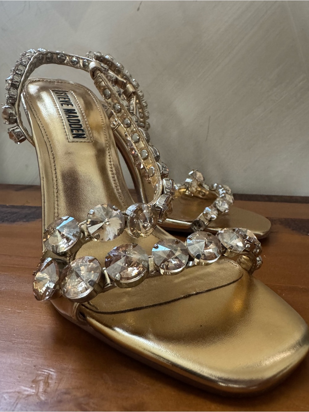 Steve Madden Gold Crystal Embellished Strappy Heels